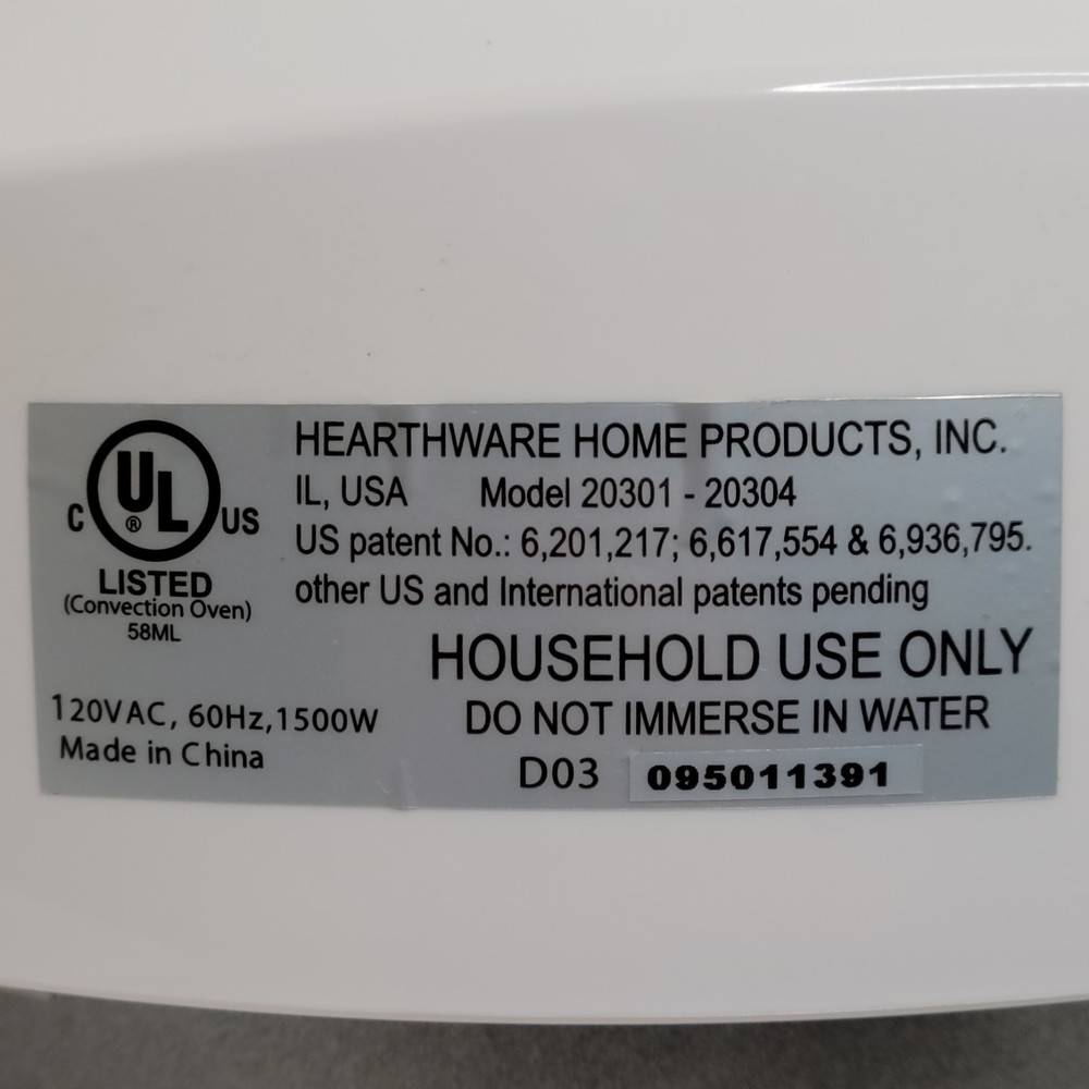 Hearthware Home NuWave Pro White Infrared Oven Power Head Replacement Part 20302