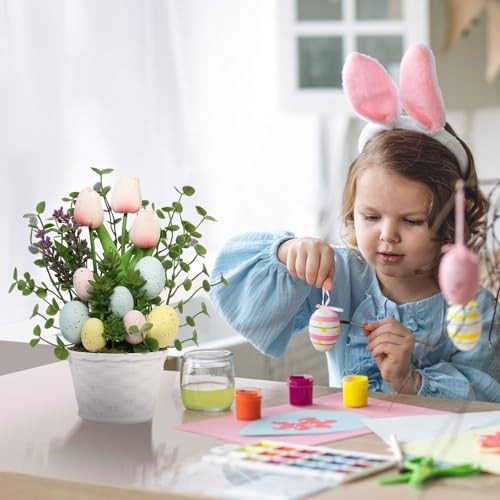 Easter Decorations, Artificial Easter Egg Tulip Flower Potted Table Pink