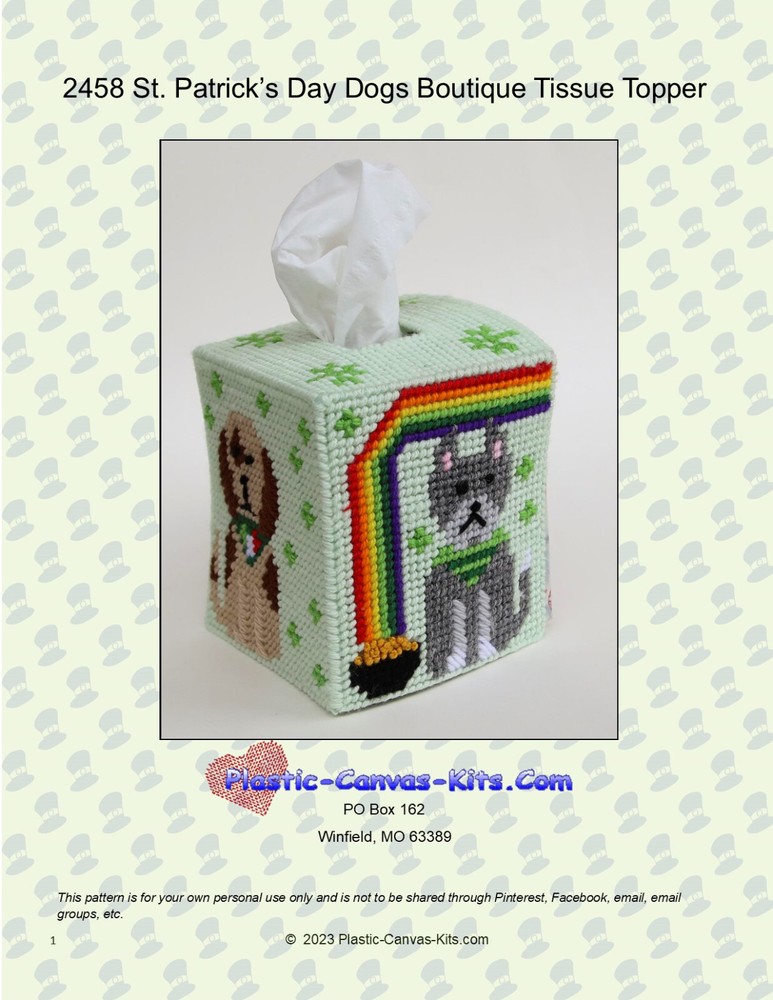 St. Patrick's Day Dogs Boutique Tissue Topper-Plastic Canvas Pattern or Kit