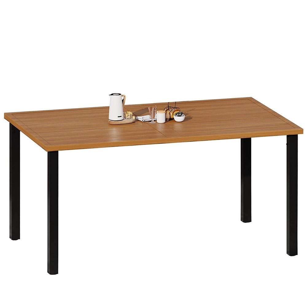 Outdoor Dining Table for 6 Person Rectangular Patio Table W/ 1.57" Umbrella Hole