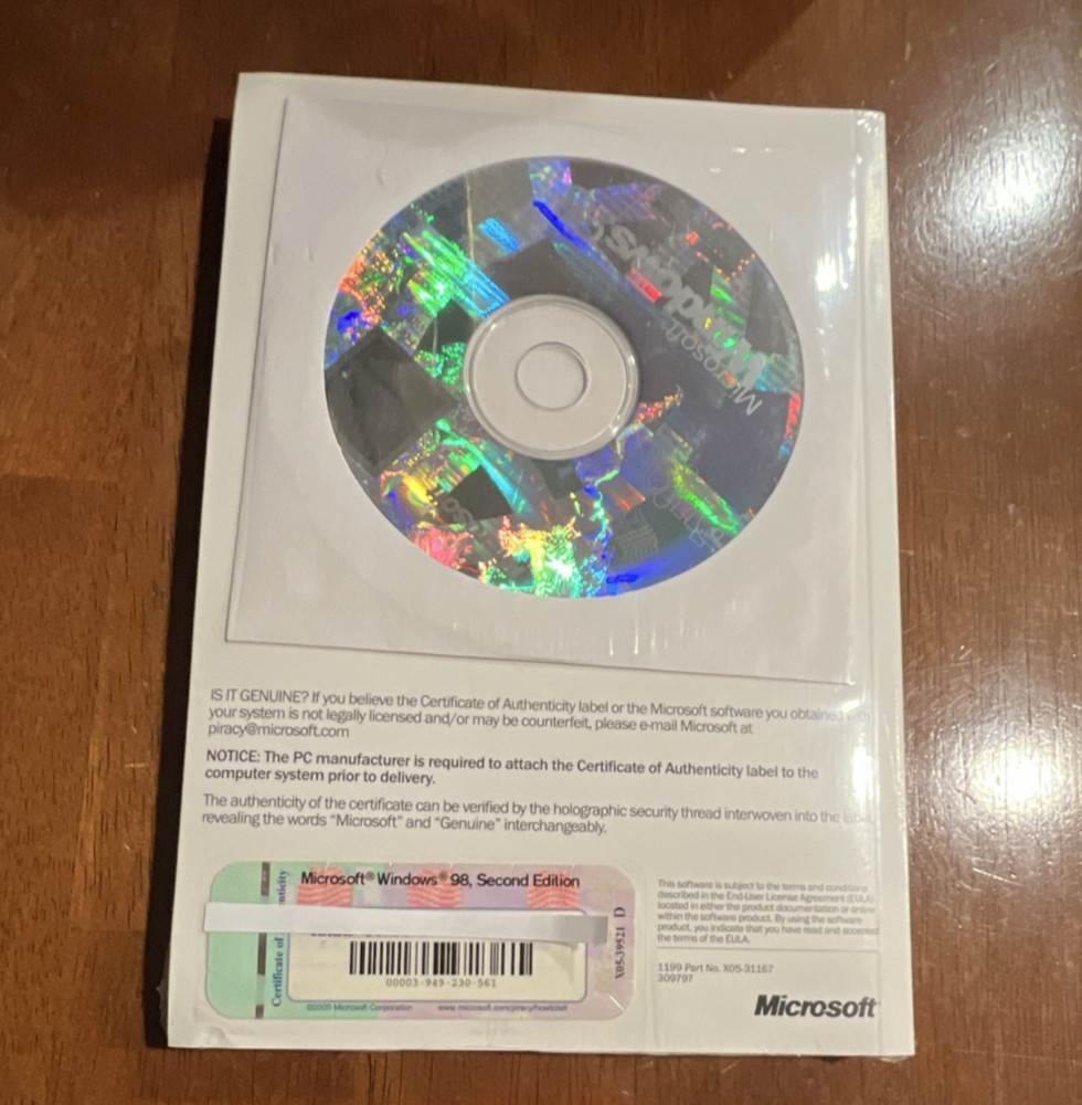 Vintage  Microsoft Windows  98 Second Edition CD Floppy Disk ProdKey Sealed