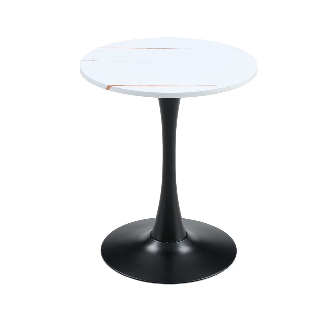 Round Dining Table, 23.6" Circle Tulip Table with Thickened Tabletop & Metal P