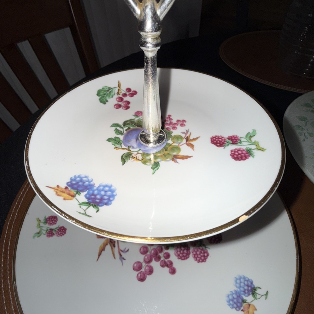 Vintage Snack Tray Two-Tier With Handle, Fruit Motif Great Spring Table Setting