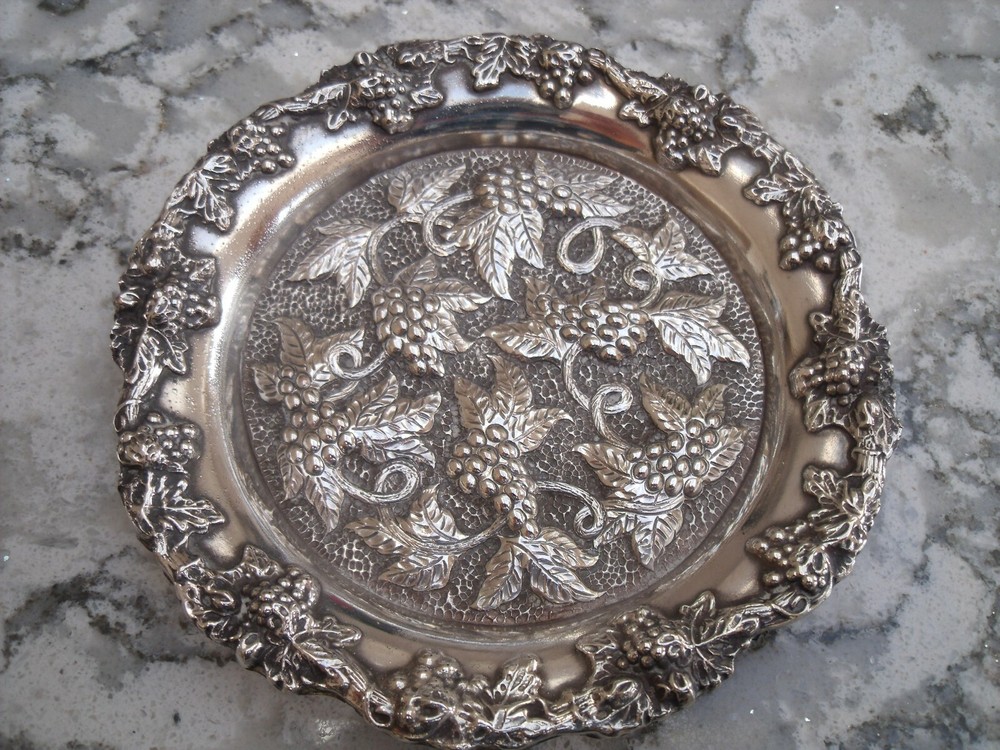Sheffield Silver Plated Coaster with Grape and Vine pattern by E.H. Parkin.