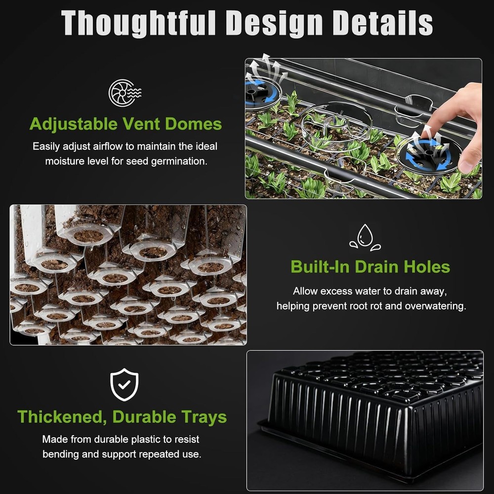 60-Cell Seed Starter Kit with Auto Timer, Grow Lights & Humidity Domes