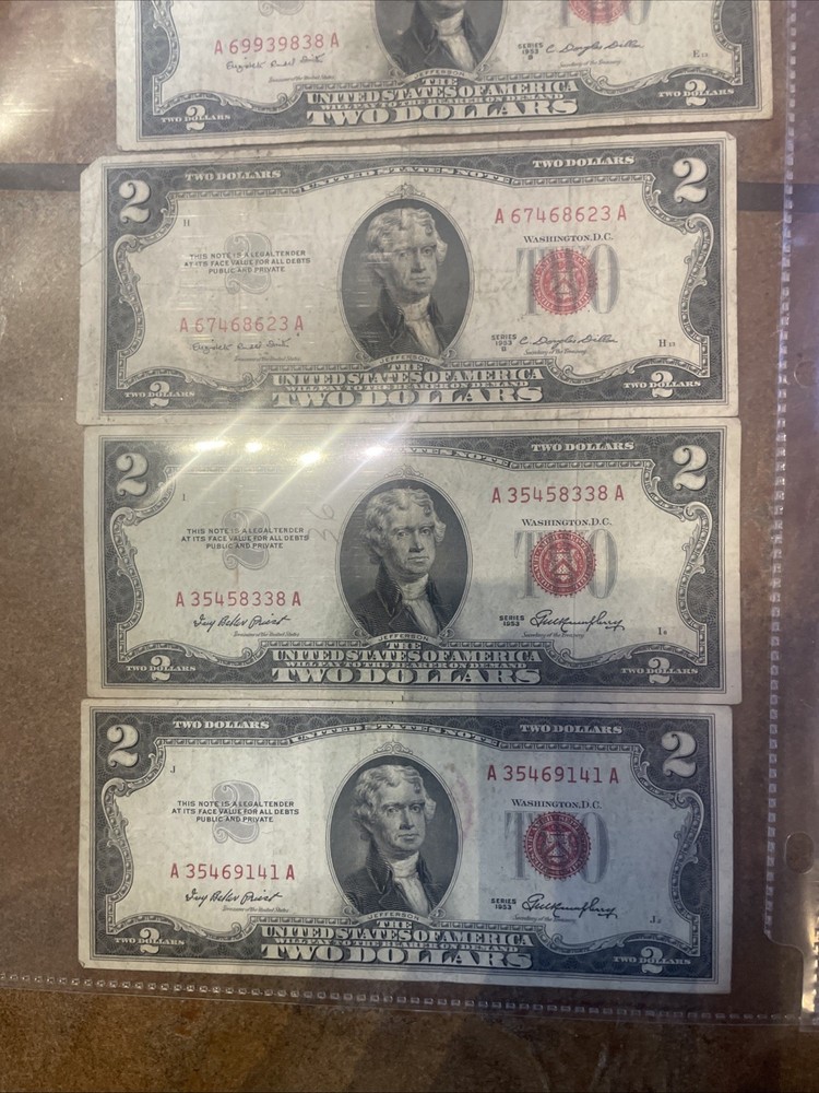 8- 1953 Jefferson $2 Bill Red Seal A-B