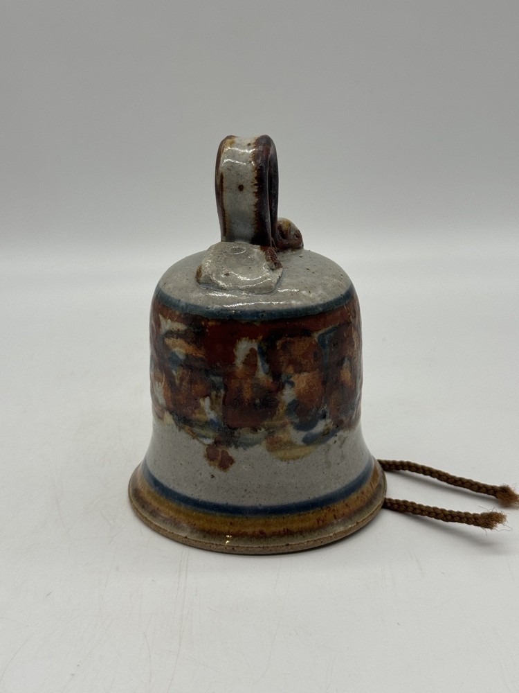 Handmade Pottery Bell Stoneware Signed 5.25” Tall