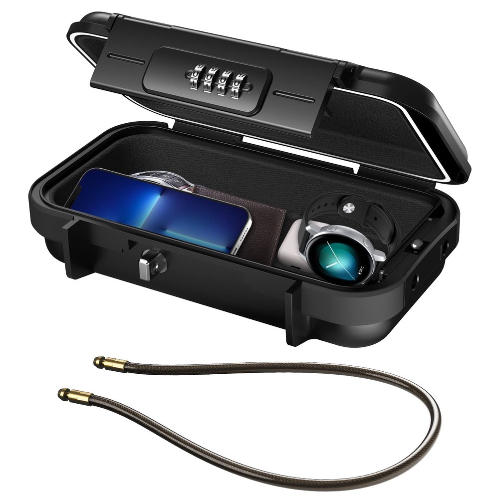 LOFICOPER Portable Safe Lock Box, 4 Digit Security Case, Beach Box Black