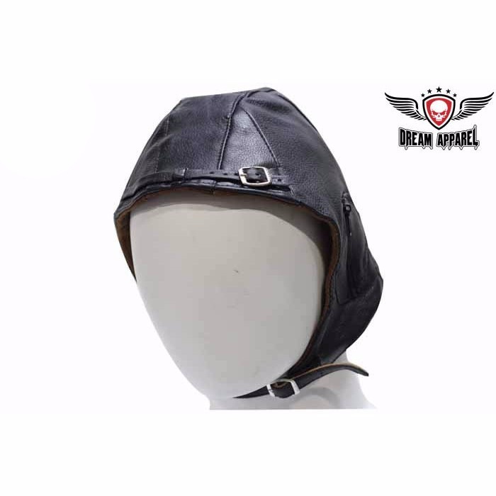 Black Leather Aviator Cap - free shipping