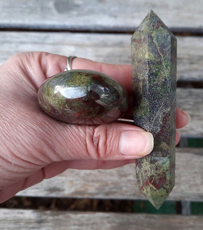 Dragonstone Double Terminated Wand & Heart Bundle, Courage, Strength, Creativity