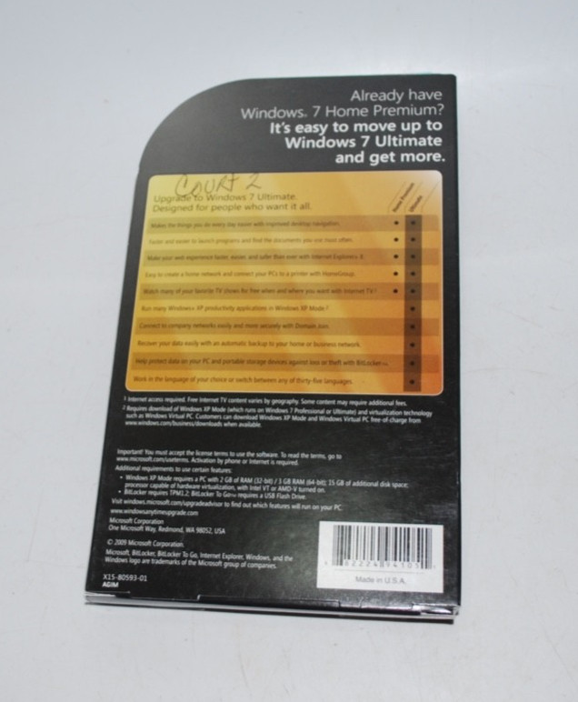 Microsoft Windows 7 Ultimate Anytime Upgrade from Home Premium USED
