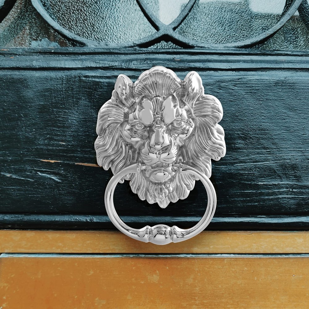 MOLIGOU Lion Head Door Knocker, 6 Inch Front Silver