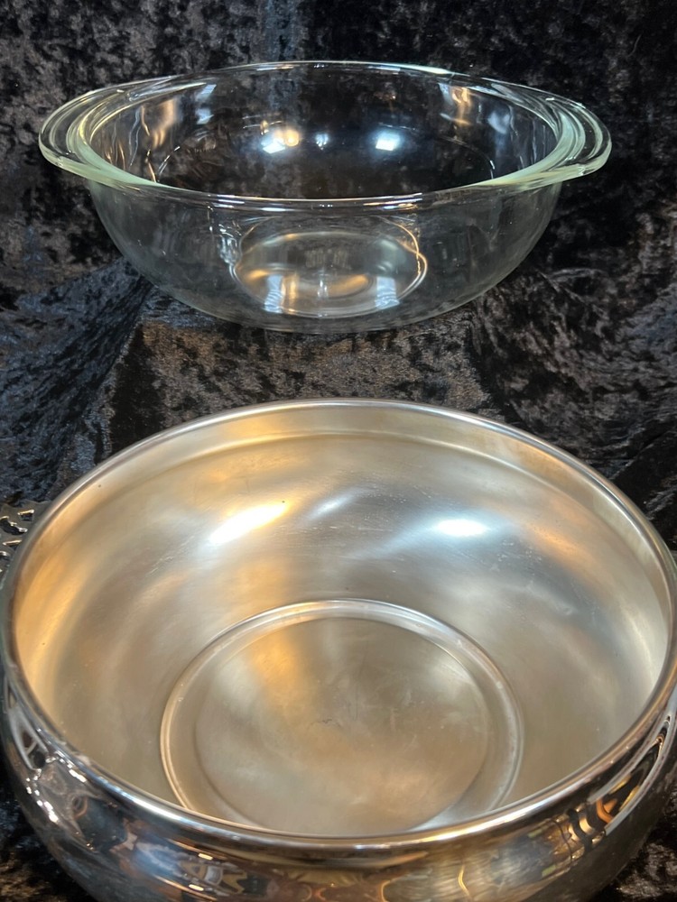 Vintage 2 Quart Covered Caserole/Server, Sheffield Silver Plate, Pyrex Bowl