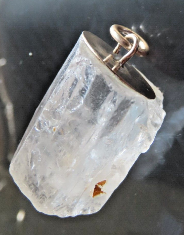Very Clear Raw Quartz Pendant, 925 Silver