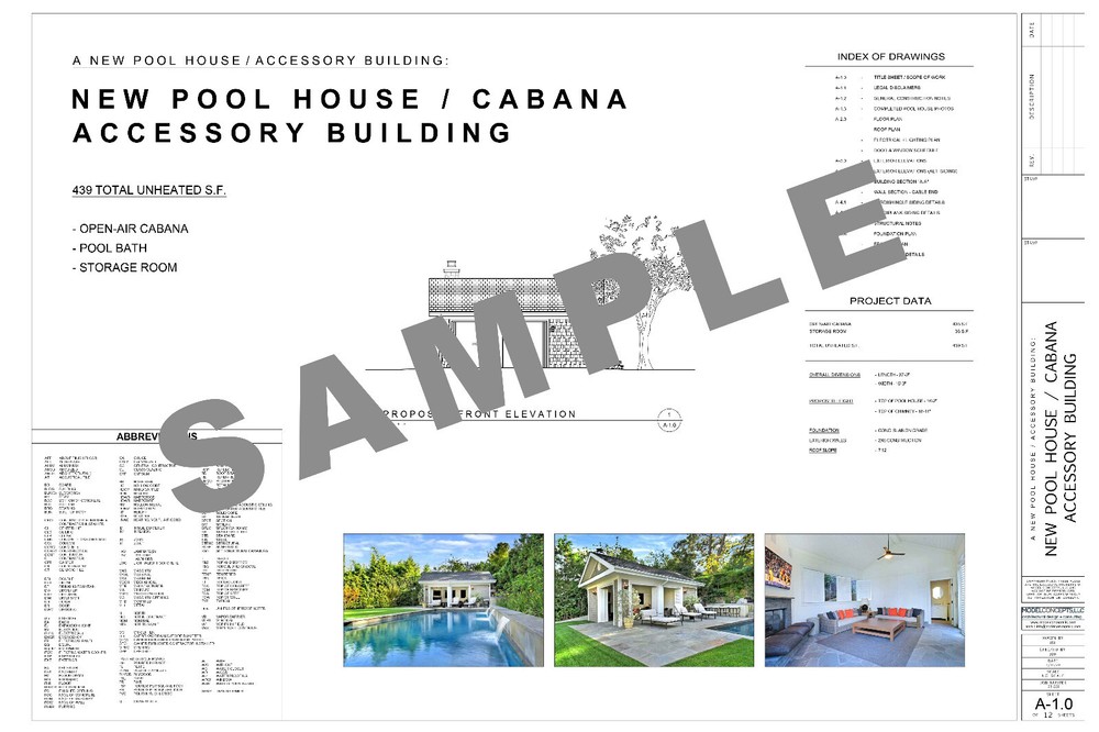 * Cape Cod Style Pool House / Cabana / Accessory Building - Full 24"x36" Plans *