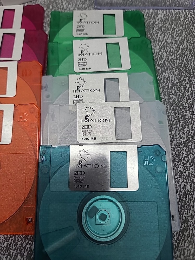 (9) Imation Neon Diskettes MAC Formatted 2HD 1.40 MB 3.5" Blank Media Open Case.
