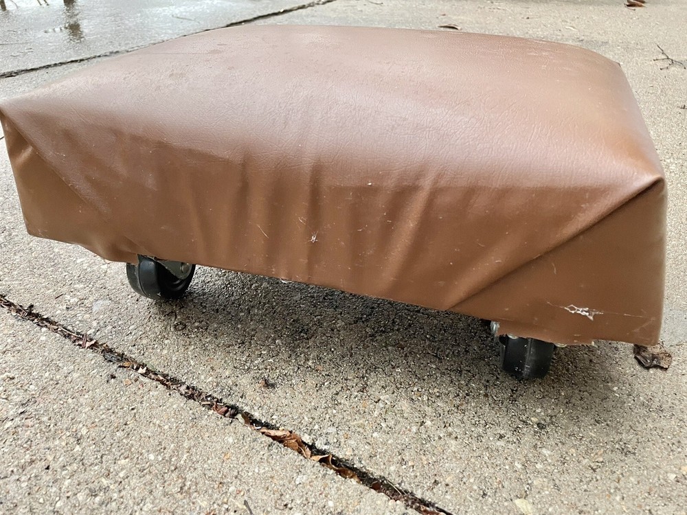 Vintage Rolling Padded Work Stool Seat Vinyl Wrapped +