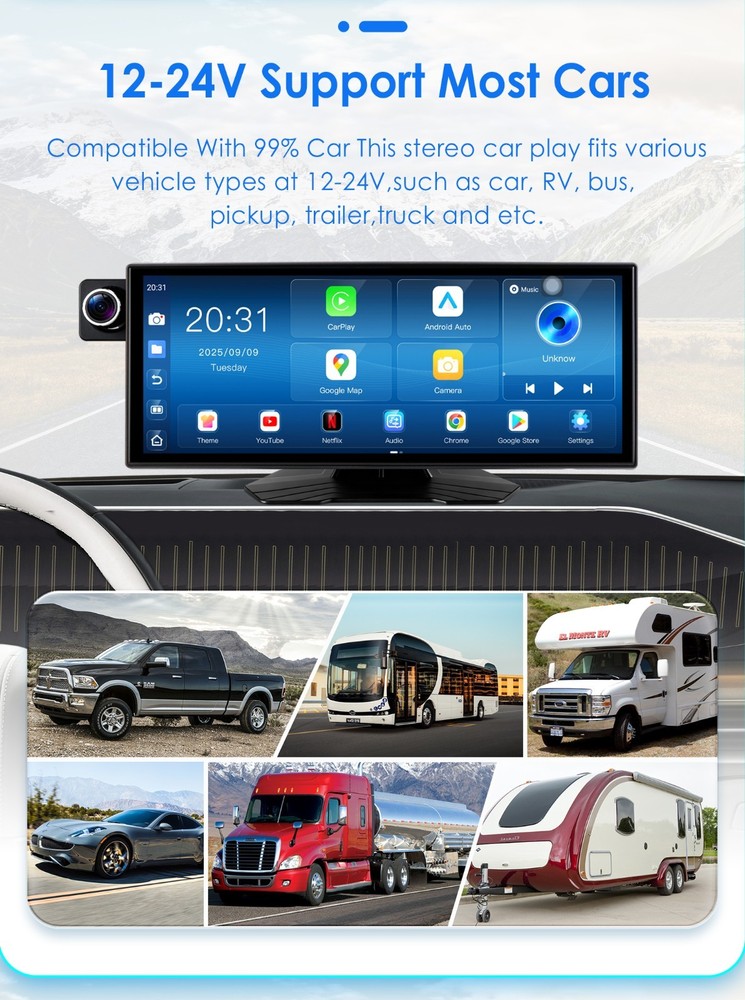 Android Auto Car Play 11.4" Touch Screen Android 14 8 Core 64GB GPS BT5.0 GPS FM