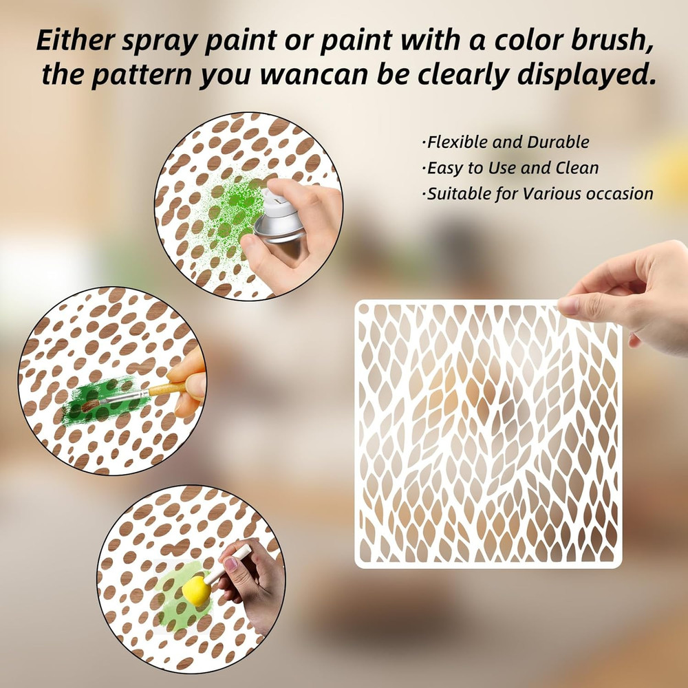 16Pcs Geometric Stencils 6x6 Reusable Texture Bubble Dot Wave Stone Pattern DIY