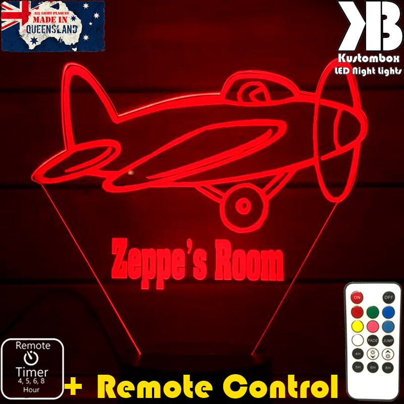 Plane Personalised Name Night Light LED 7 Colour + Remote Timer Children's Room