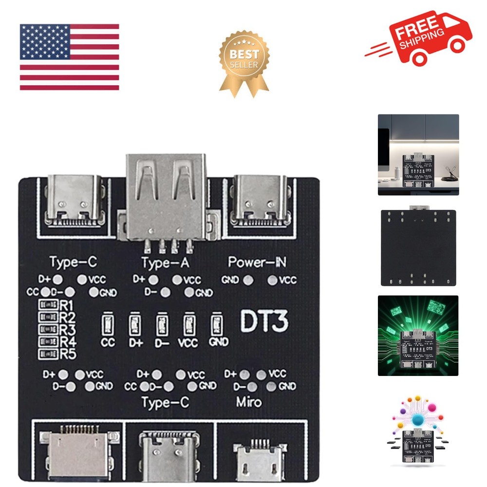 Durable Black PCB USB Tester - Check Charging & Data Transfer for All USB Types