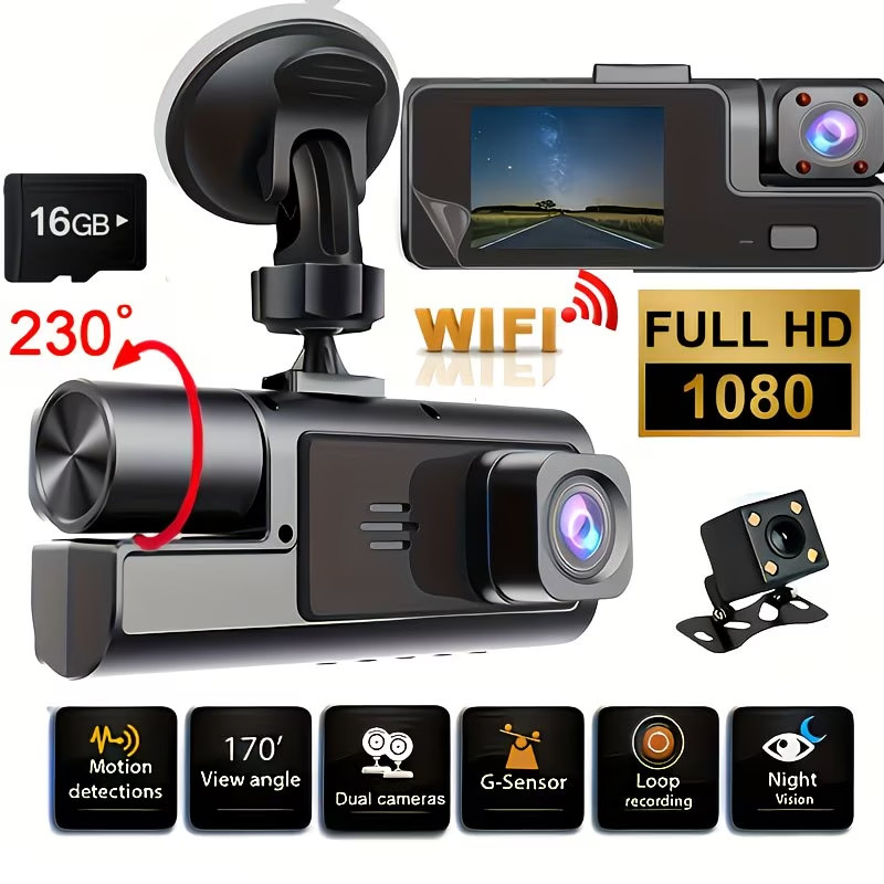 1080P Dual Dash Cam Front & Inside Car Camera IR Night Vision Loop Recording DVR