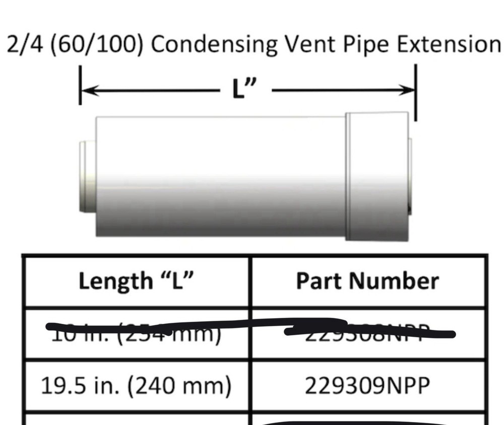 Ubbink 229309NPP Condensing Vent Pipe Extension 19.5” L. (2”-4”)