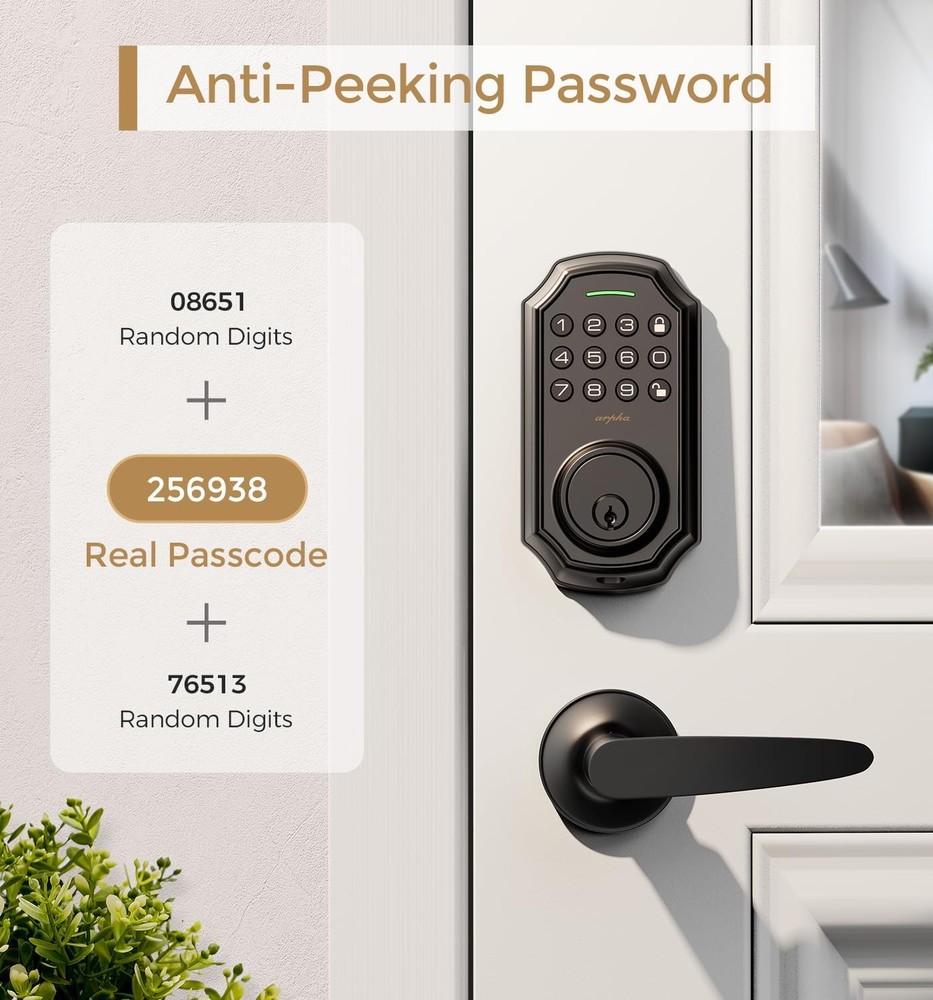 Arpha D180H Keypad Door Lock Handle Smart Bluetooth App Remote Black Matte