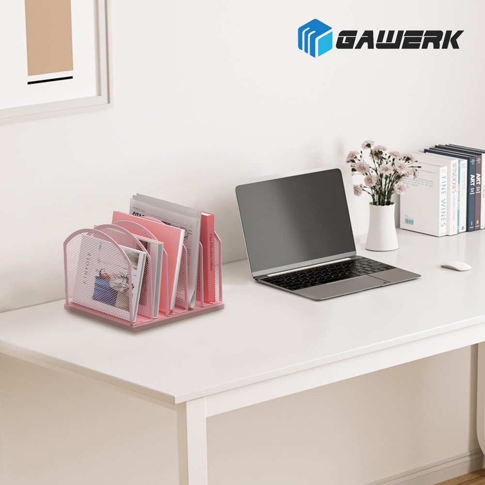 5-Section Vertical Desktop Organizer, 5-Section Mesh File Folder Stand Sorter...
