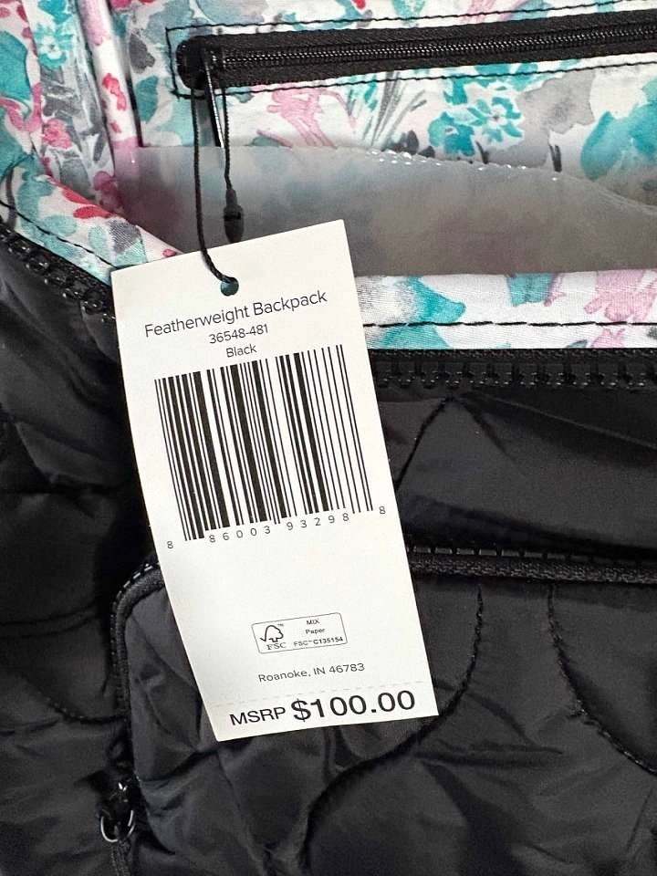 Vera Bradley Featherweight Backpack Black-NWT-