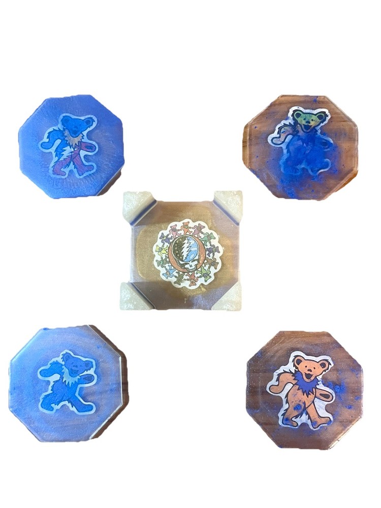 Handmade Grateful Dead Resin Coaster Set
