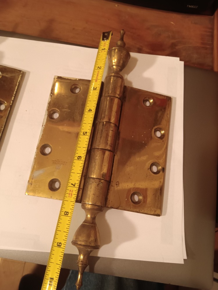 Vintage Lawrence Huge Solid Brass Finial Hinges 5x5