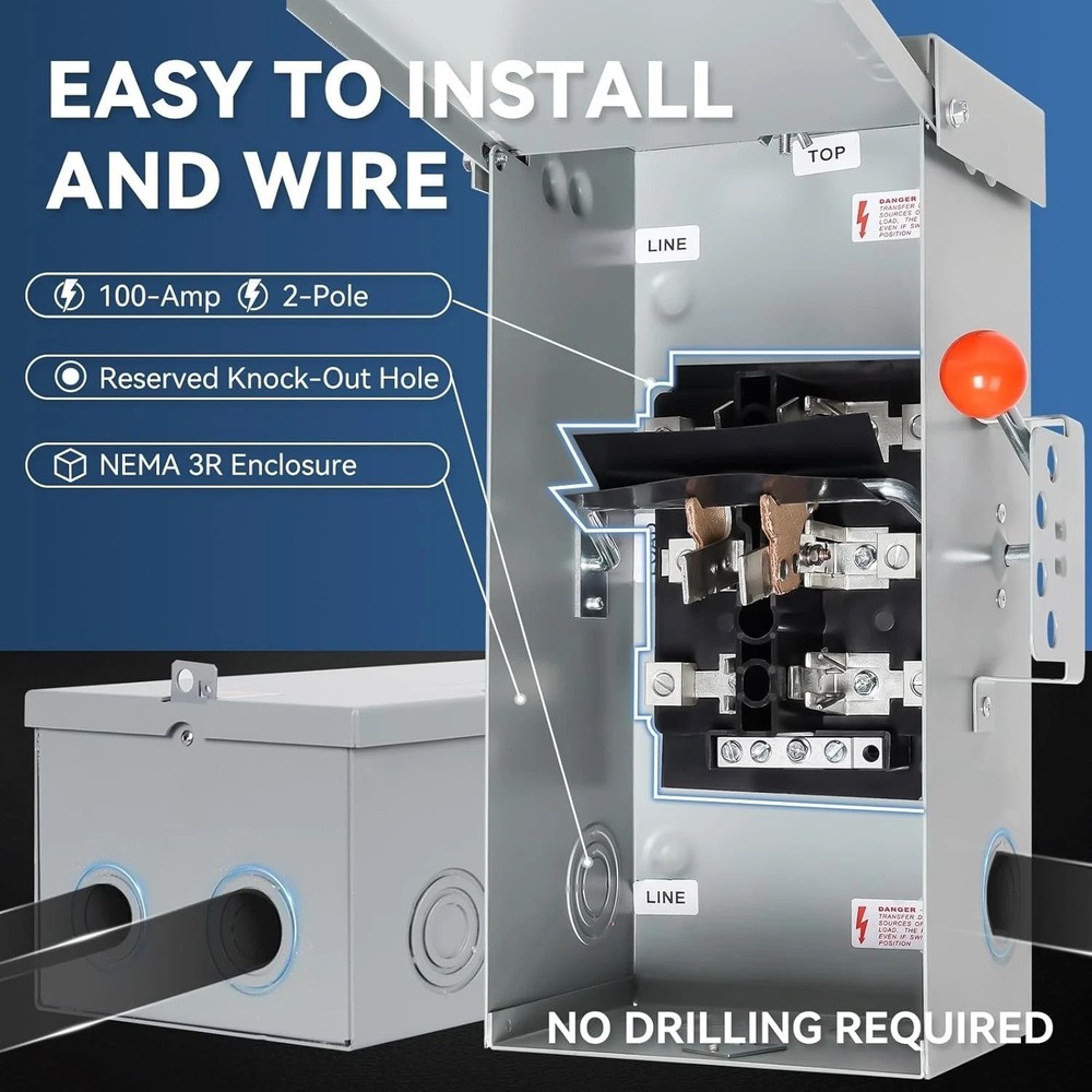 Weather-Resistant 24000W Transfer Switch - 100 Amp Electrical Control Device