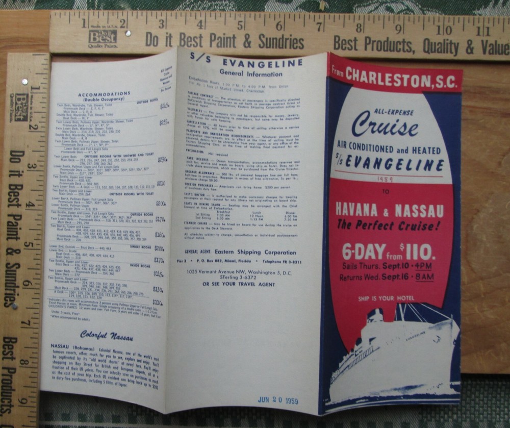 ss evangeline cruise brochure 1959 deckplans