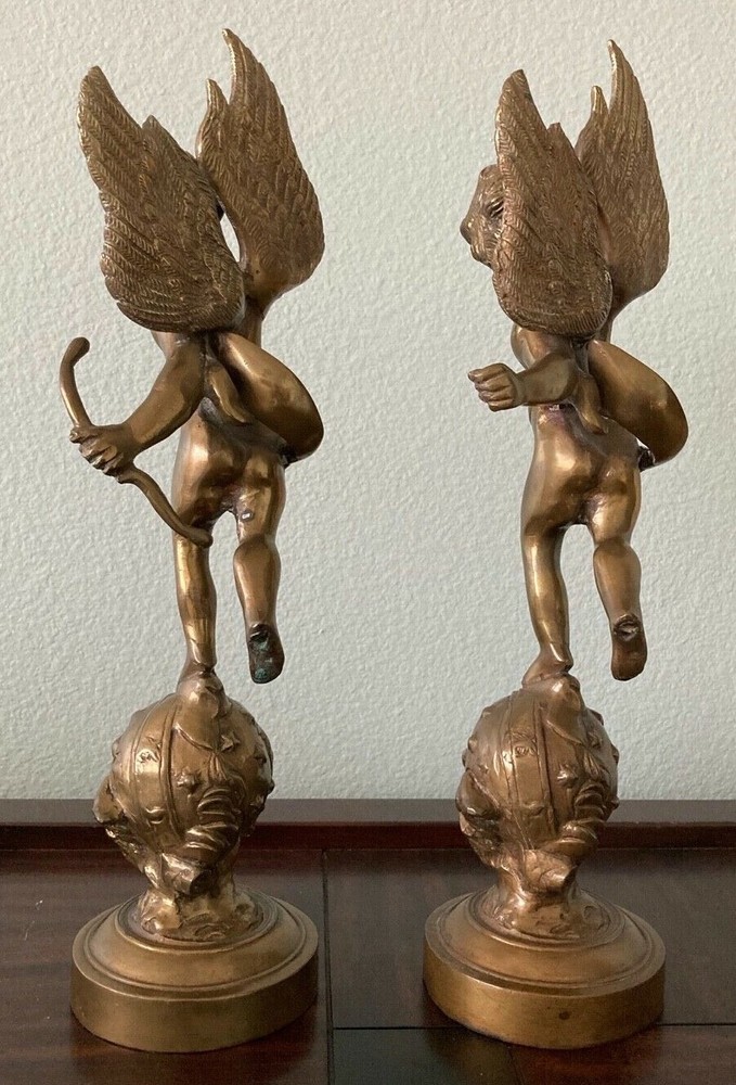 Solid Brass Cherub with Torch and Cupid Bow - Set. 17.5"