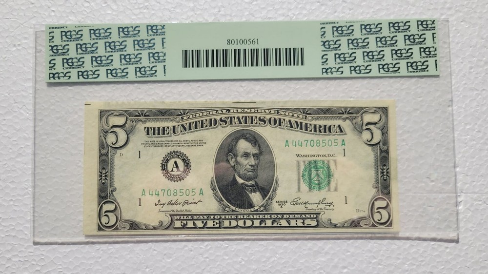 1962 $5 FEDERAL RESERVE ♚ Misaligned Back ♚ ERROR NOTE - PCGS 63BBQ