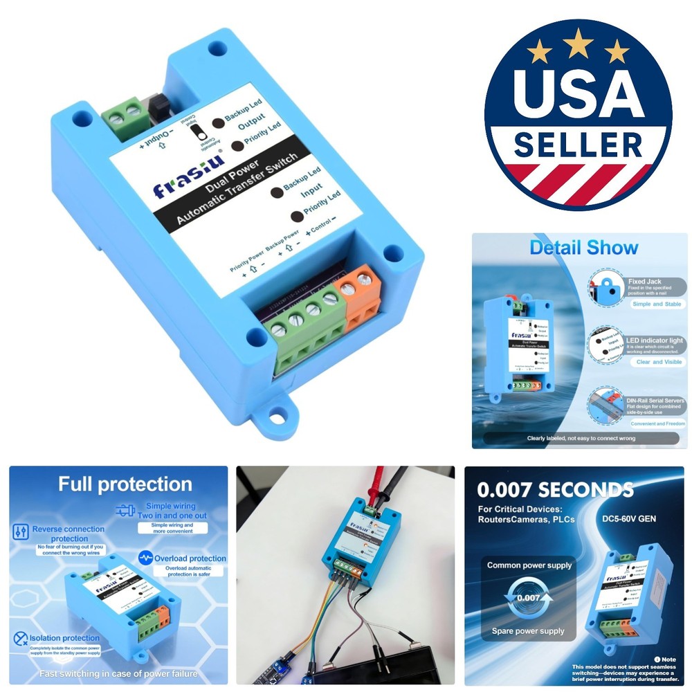 DC Automatic Transfer Switch 5-60V 5A - Fast Switching with Protection Features