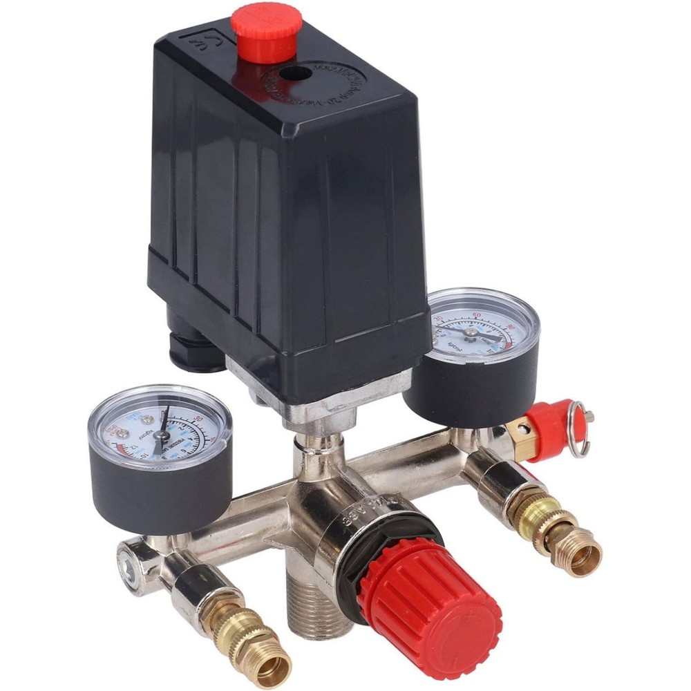 Air Compressor Pressure Switch Manifold 90-120PSI Adjustable Regulator Valve