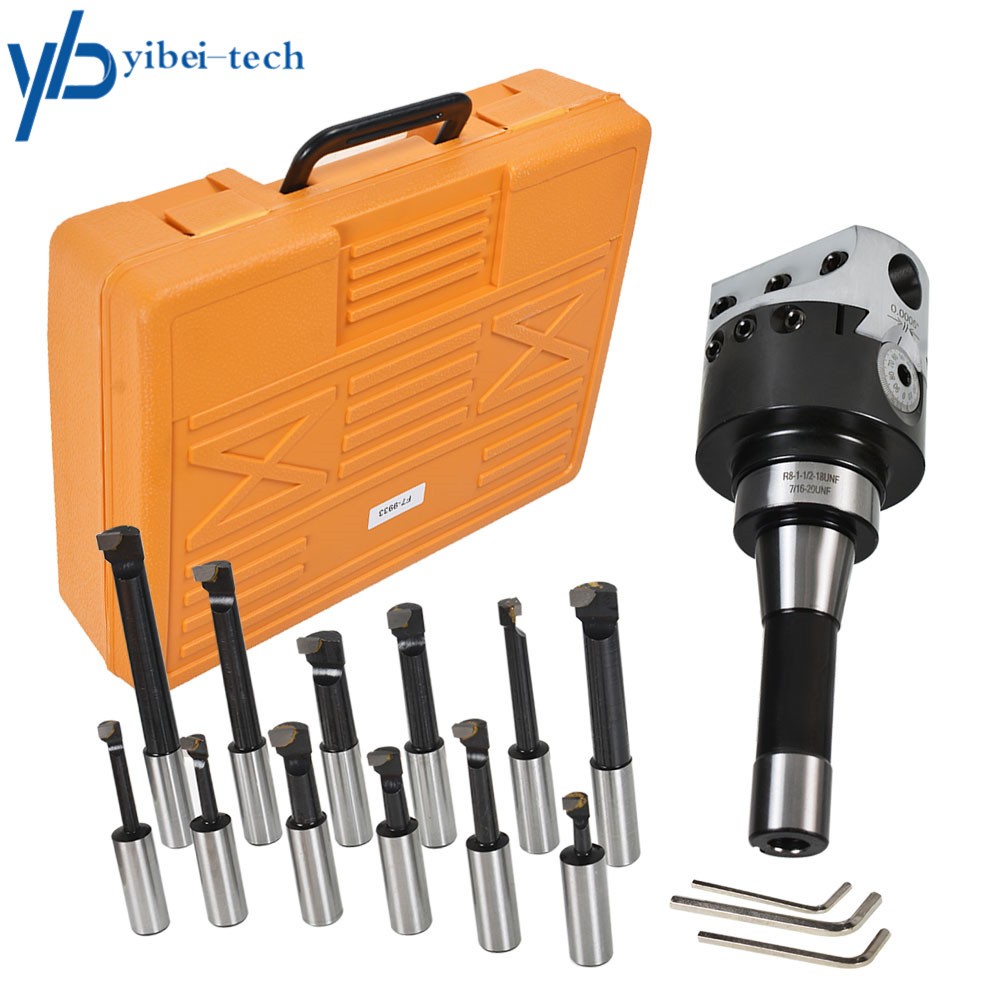3'' Precision Adjustable Boring Head W/R8 Arbor 12Pcs 3/4" Carbide Boring Bars