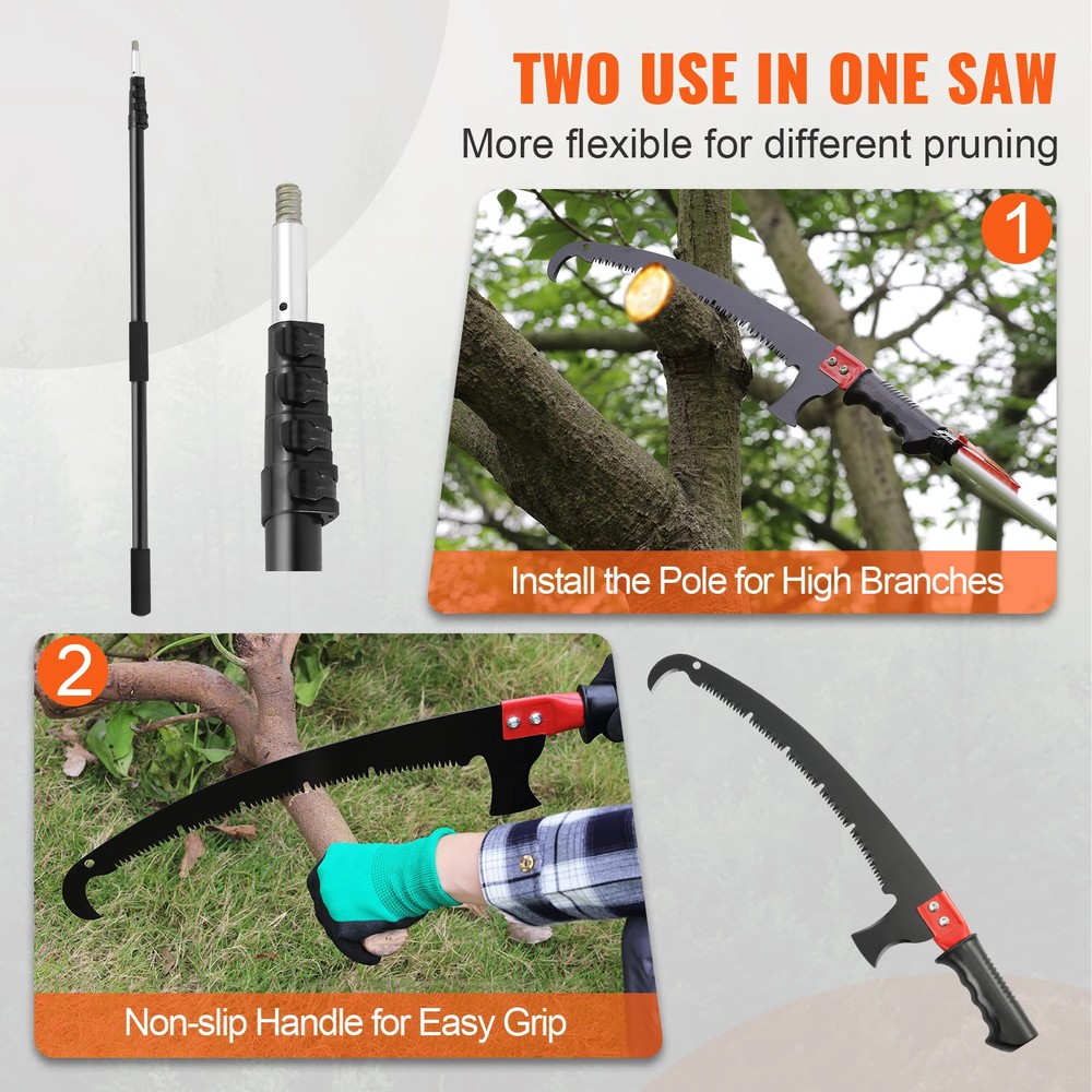 Manual Pole Saw Extendable Tree Pruner Sharp Steel Blade for Branches Trimming