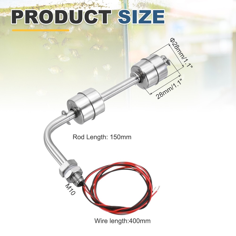 Float Switch 150mm Rod 0.5A Horizontal Double Float for Pump/Alarm 1 Pcs
