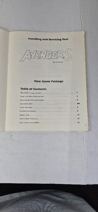 Original Avengers Capcom arcade video game owners manual