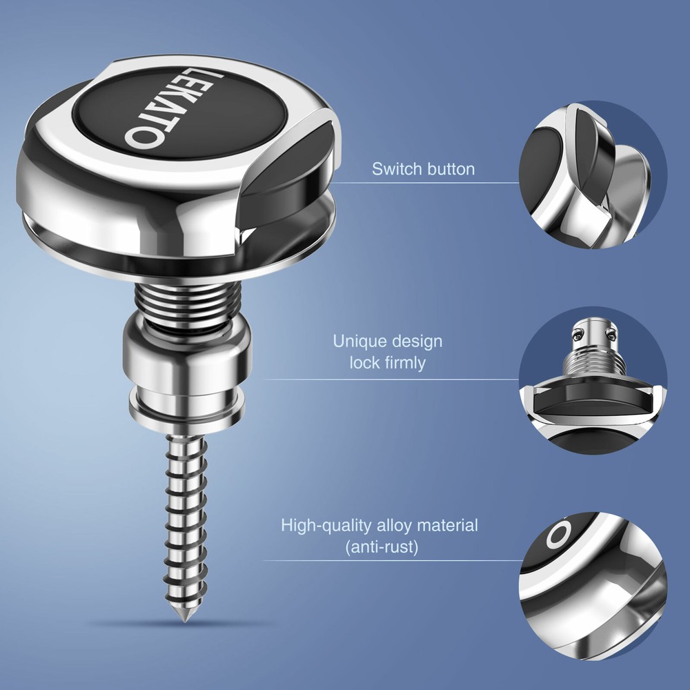 Guitar Strap Button Locks Quick Release Security Retainer Anti-Rust Metal Silver