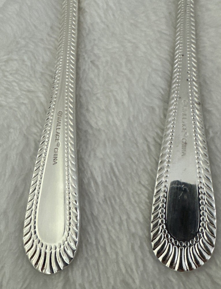 2 WALLACE Wickham Deep Silverplate Spoon Teaspoon Flatware Fan Bead 6.5”