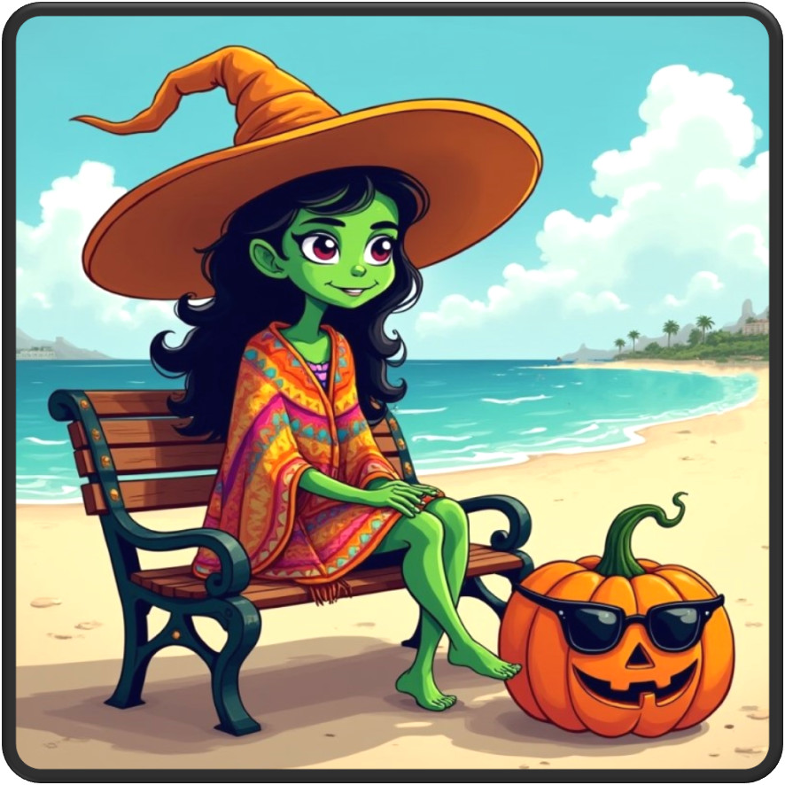 30 Custom Cool Halloween Beach Witch Personalized Address Labels