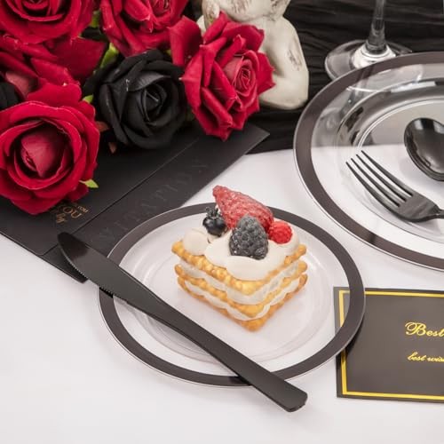 350PCS - Clear Plates with Rim for 50Guests Dinnerware Include 100 Clear Black