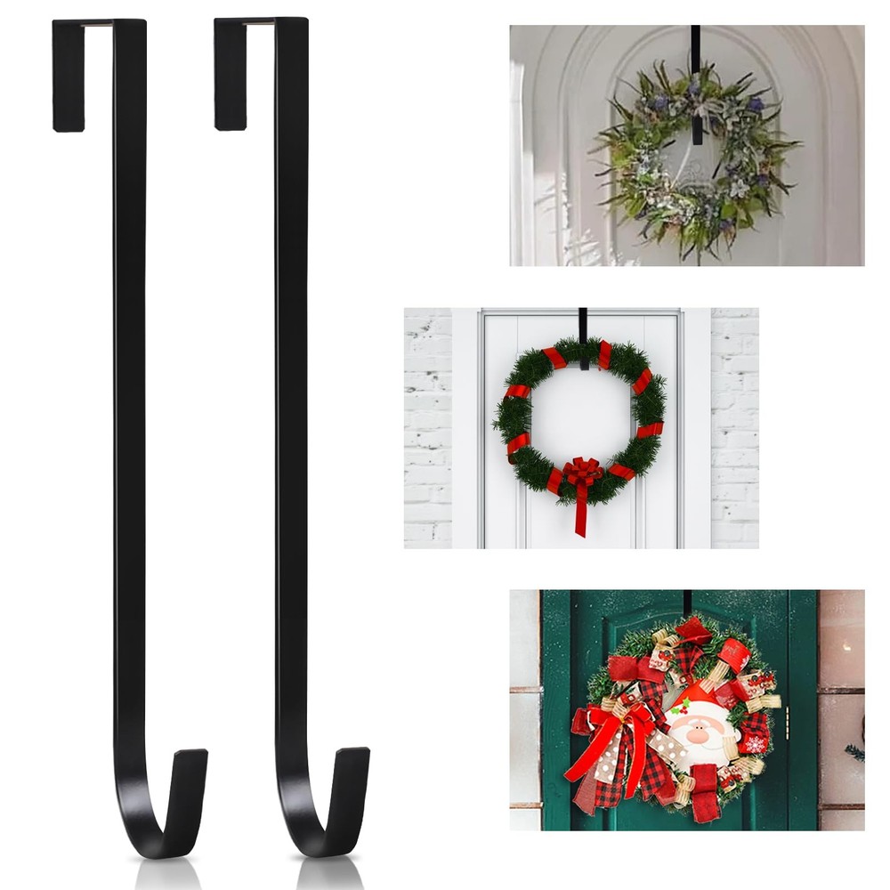 PECULA 2-Pack 14" Wreath Hangers for Front Door, 40lb Load, Thin Steel