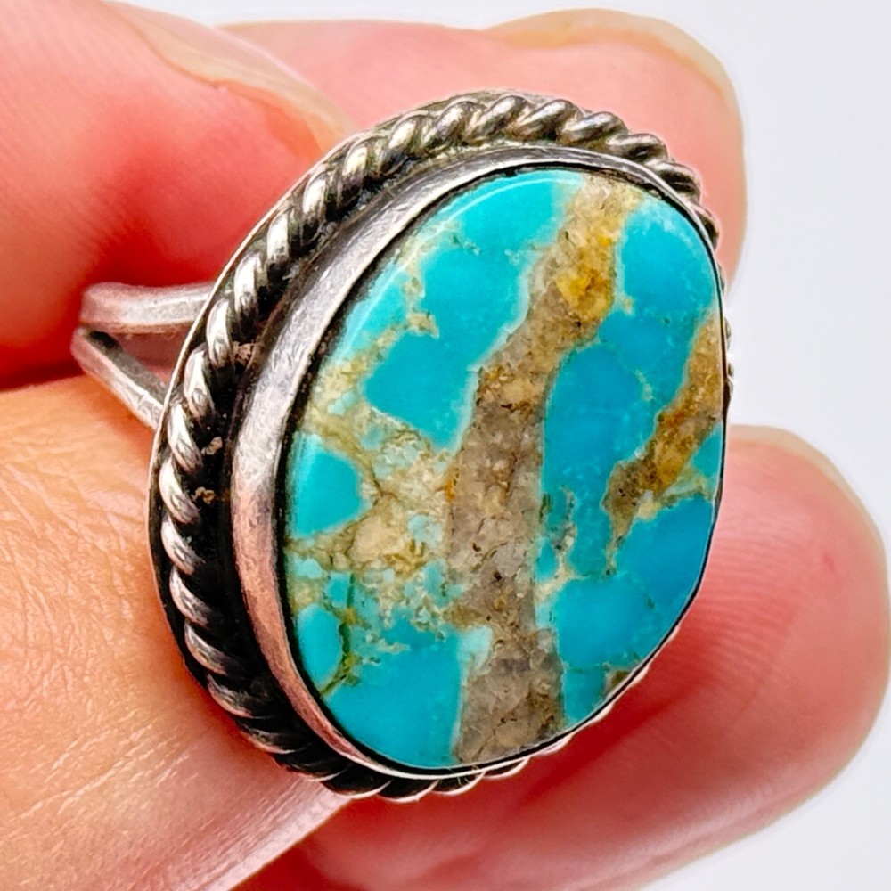 Vintage Navajo Native Turquoise Silver Ring Size 6