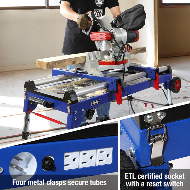 WORKPRO 5-in-1 Portable Rolling Miter 42" Saw Stand Workbench Folding Work Table