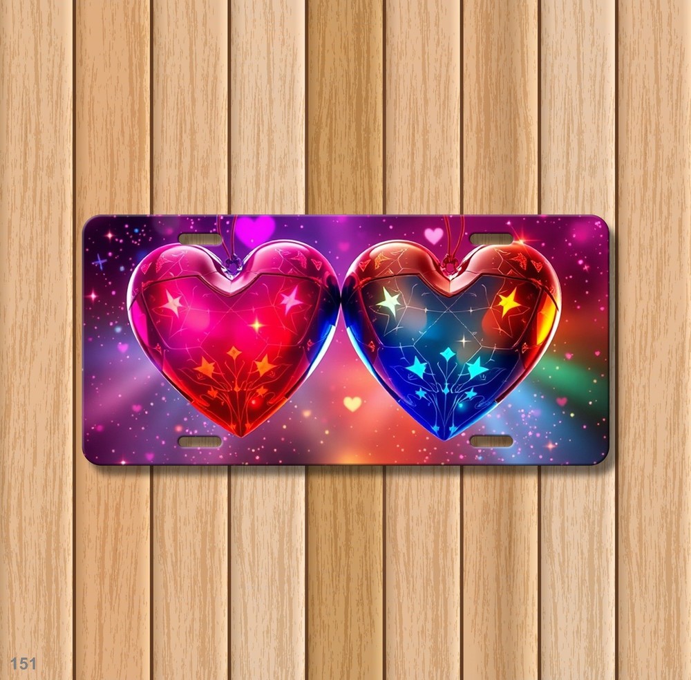 Premium Hearts License Plate Personalized Front Bumper Plate Unique Gift